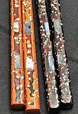 Set of 2 Vintage Wakasa Nuri Japanese Lacquer Chopsticks Inlaid Mother of Pearl picture