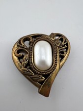 Vintage Button Heart Shape White Plastic with Antique Bronze Color 90s 80s picture