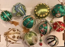 Vintage 10 Large Push Pin Sequin Jewel Beaded Hand Made Christmas Ornaments picture