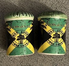 Jamaica Salt & Pepper Shakers Souvenir Set – One Love Reggae Flag Print Ceramic picture