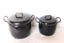 2 Pc Enamel Black Cooking Pot Vintage Kitchenware Home Decor picture