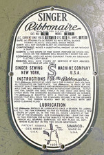 Original Singer Ribbonaire Bottom Cover Instructional Panel picture