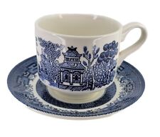 Churchill England Blue Willow Tea Cup & Saucer Vintage Staffordshire China picture