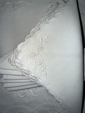 VTG Set of 10 Madeira Hand Embroidered White Linen Luncheon Napkins NOS picture