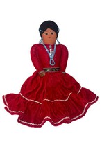 VNT Handmade Navajo Doll By Pearl Joe Native American Folk Art Red Dress 12” picture