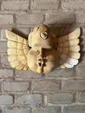 Vintage Large HAND CARVED Wood WINDBLOWER/ CACHETON FROM MEXICO, GLASS EYES picture