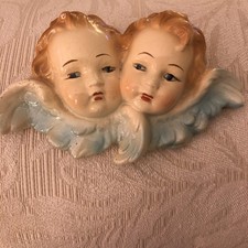 VINTAGE Hand Painted ￼Chalk Ware Cherubs Angels ￼Wall Decor picture