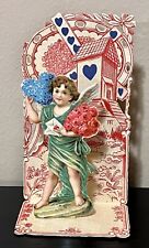Vintage Valentine Stand Up Fold Out Card Cupid Windmill Roses & Violets Germany picture