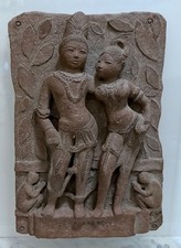 BEAUTIFUL VINTAGE LARGE HINDU STONE SCULPTURE OF SHIVA AND DEVI EMBRACING picture