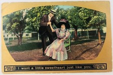 Vintage I Want A Little Sweetheart Just Like You Postcard 1910 Romance Hold Hand picture