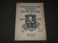 1914 APRIL 23 SHAKESPEARE 350TH ANNIVERSARY CELEBRATION BOOK - J 3161 picture