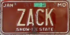 1982 Missouri MO Vanity Personalized License Plate Zack Zach Z 1982 82 January picture