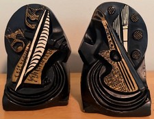 Vintage MCM SCULPURELINE Comedy Tragedy Guitar Chalkware Bookends Mid Century picture