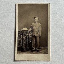 Antique CDV Photograph Charming Dapper Little Boy Hat Civil War Era Photo Stand picture