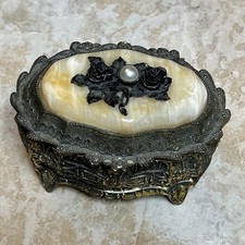 Vintage Westland Music Trinket Box Plays Moonlight Marble Top Hinged Japan picture