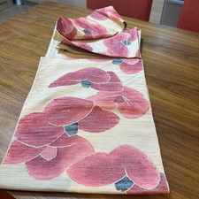 Obi Kimono Nagoya pongee fabric floral pattern orange beige casual camellia picture