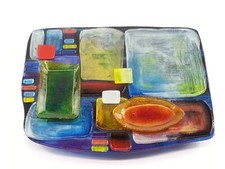 Jasmine Art Glass Sushi Serving Platter Reverse Mufti Color Flashed picture
