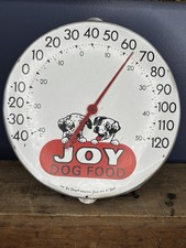 Vintage Original Metal Graphic Joy Dog Food Puppy Hanging Thermometer Trade Sign picture