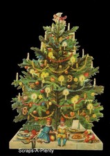German Embossed Vintage Style Scrap Die Cut-Large Christmas Tree & Toys BK5050 picture