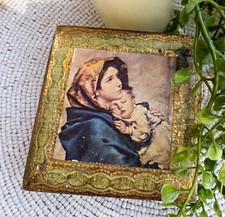vintage Italian Florentine gilded wood trinket box Madonna and Child picture