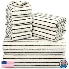 Jacquotha 8 Piece Black And Ivory Towel Set, Super Soft & Absorbent Cotton picture