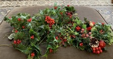 Vintage Plastic Green Holly Red flower Berry Christmas Picks picture