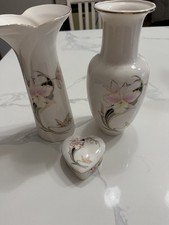 Vintage Fine China Japan 2-Vase and trinket box, Orchid and Butterfly Design 80s picture