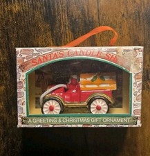 VTG Santas Candle Shop Ceramic Santa Truck Ornament Candle Holder NOS Joy Brite picture