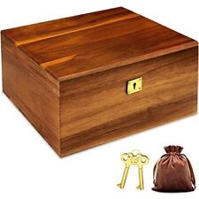 Wooden Storage Box with Hinged Lid and Locking Key Large Premium Acacia   picture