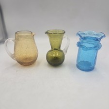 Vintage Amberina Crackle Glass Yellow Applied Ruffles 4