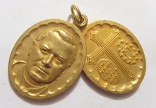 1954 antique gold tone religious catholic Saint Pius x double pendant 55099 picture