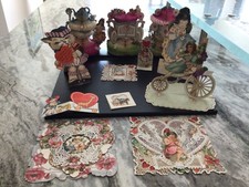 Antique Victorian Valentine Card Lot of 12 Inc German Honeycomb Mechanical Lace picture