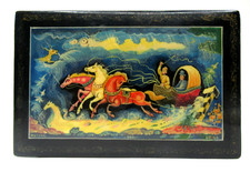 Vtg signed Russian Palech Lacquar Box Troika scene T. Kovaleva 6