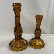Vintage Pair of 2 Amber Glass Candlesticks by Robert Stanley 6 1/2, 8 1/2,  picture