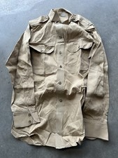 NOS US ARMY 40s 50s Poplin Cotton Khaki Men’s Stand-Up Collar Shirt 1946  picture