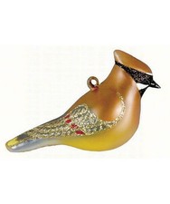 Hand Blown Glass Cobane Cedar Waxwing Bird Ornament Cobane376 picture
