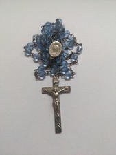 Vintage AFCO Sterling Silver  Soft Light Blue Bead Rosary Virgin Mary picture