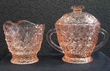 VINTAGE PINK DEPRESSION GLASS SUGAR AND CREAMER SET 
