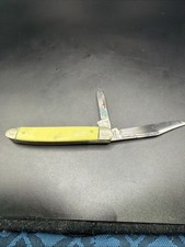 Vtg Kutmaster Utica NY 2Blade Folding Jack Pocket Knife Smooth Yellow Delrin USA picture