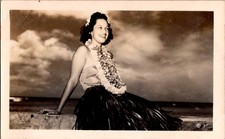 Vintage Hawaiian Woman Hula Dancer Lei Photograph Sepia Tone 1940s Beach Scene picture