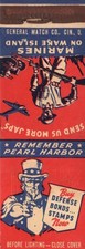 Vintage Matchcover Marines On Wake Island Remember Pearl Harbor picture