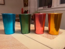 Lot of 4 Vintage Mid Century Anodized Aluminum Tumblers Retro Jewel Tone Metal picture