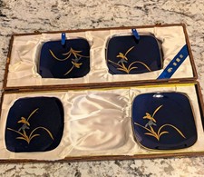 Vintage Koransha Arita Yaki Japan Cobalt Blue Gold Floral Square Plate Set of 4 picture