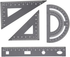 4 Pack Black Metal Math Geometry Tools Aluminum Alloy Straightedge Triangle Rule picture