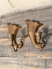 Pair Of Vintage Brass Wall Mounted Sconce Candle Holders picture