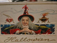 Early 1900s Embossed Halloween Witch Postcard by E. Nash H-24 picture