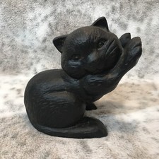 Vtg Cast Iron Cat Door Stop Kitten Standing Paws Holder Book End Black Antique picture