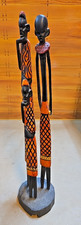 Hand Carved Dark Wooden Sculpture; African Family; Three Members; Skinny picture