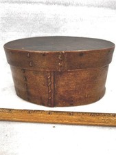 antique pantry box oval bent wood sewn laced laps 6x4x3 original 1800 best picture