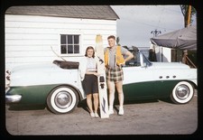 sl46 Slide 1950's Couple Waterski Classic Buick Convertible Car 420a picture